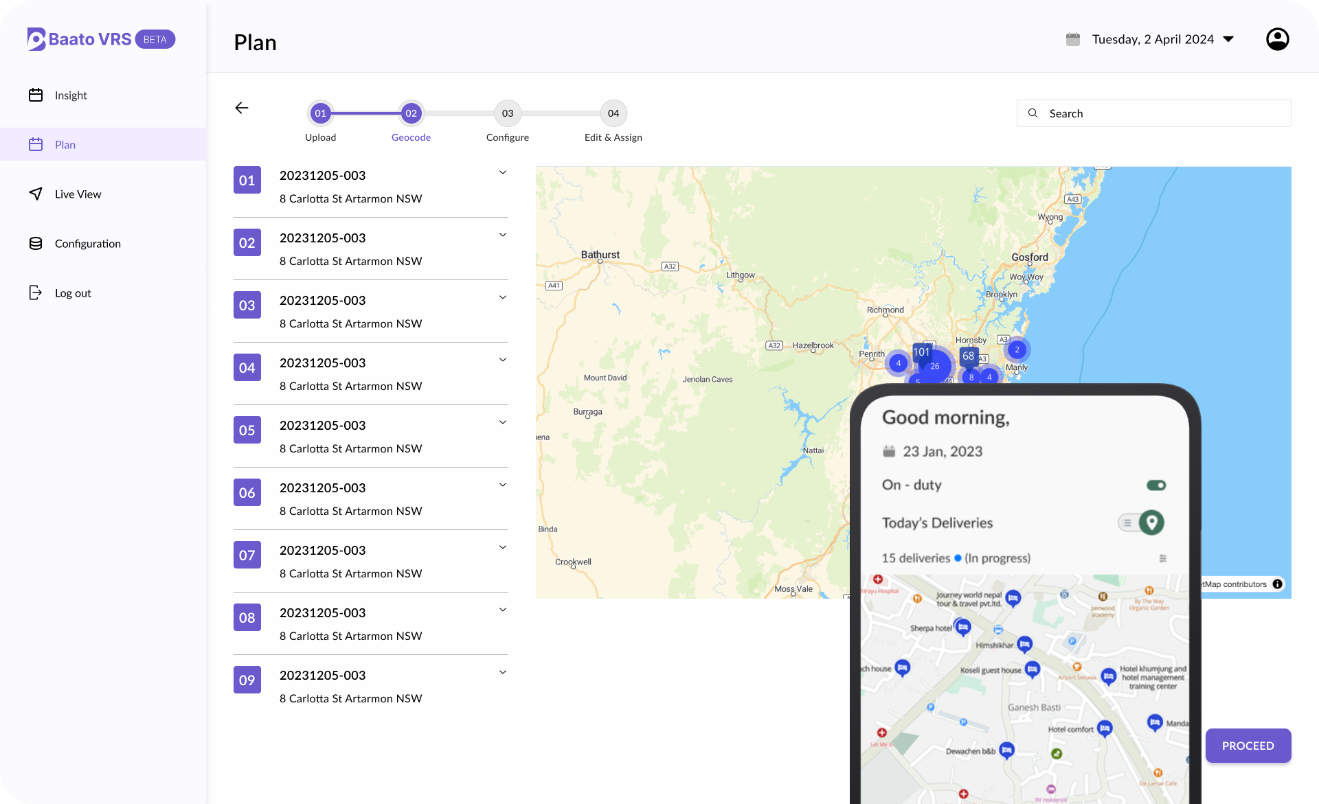 Baato Vehicle Routing System dashboard and mobile delivery app