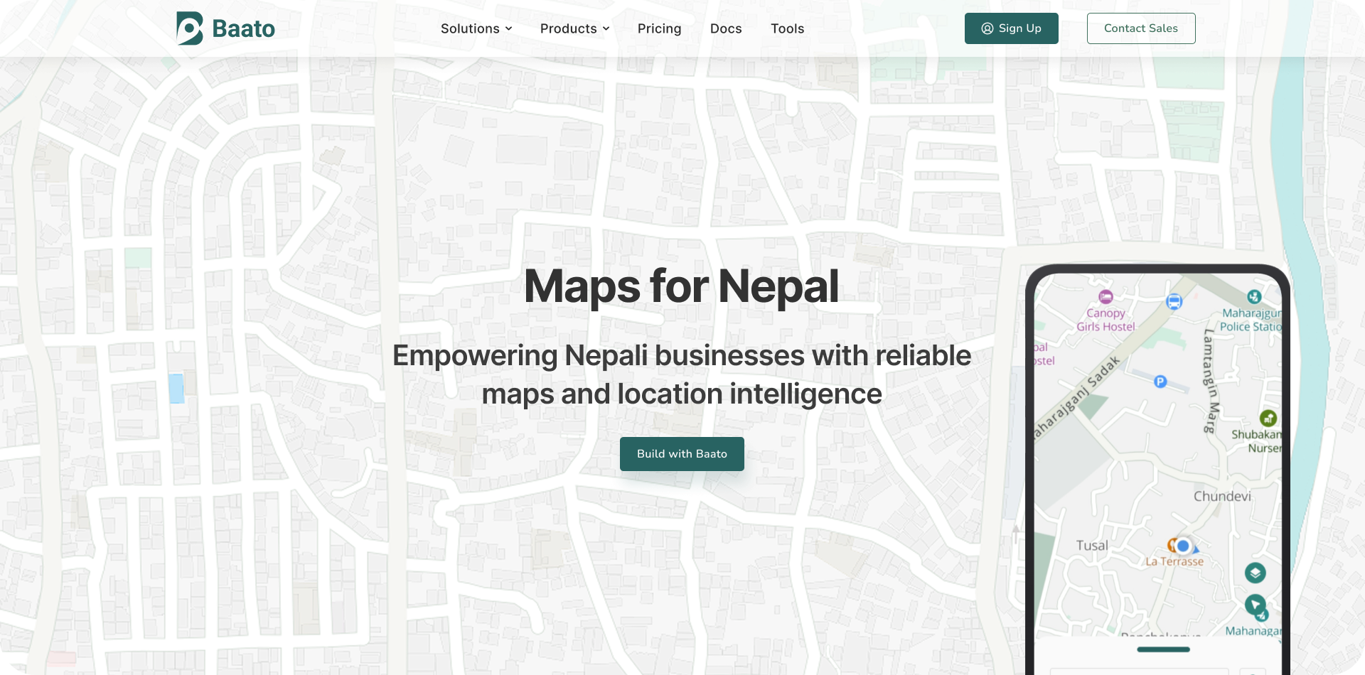 Baato Maps website and mobile interface composition